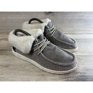 Hey Dude Shoes Womens 7 Britt Faux Fur Cuff Moc Sneakers Charcoal Grey Fabric